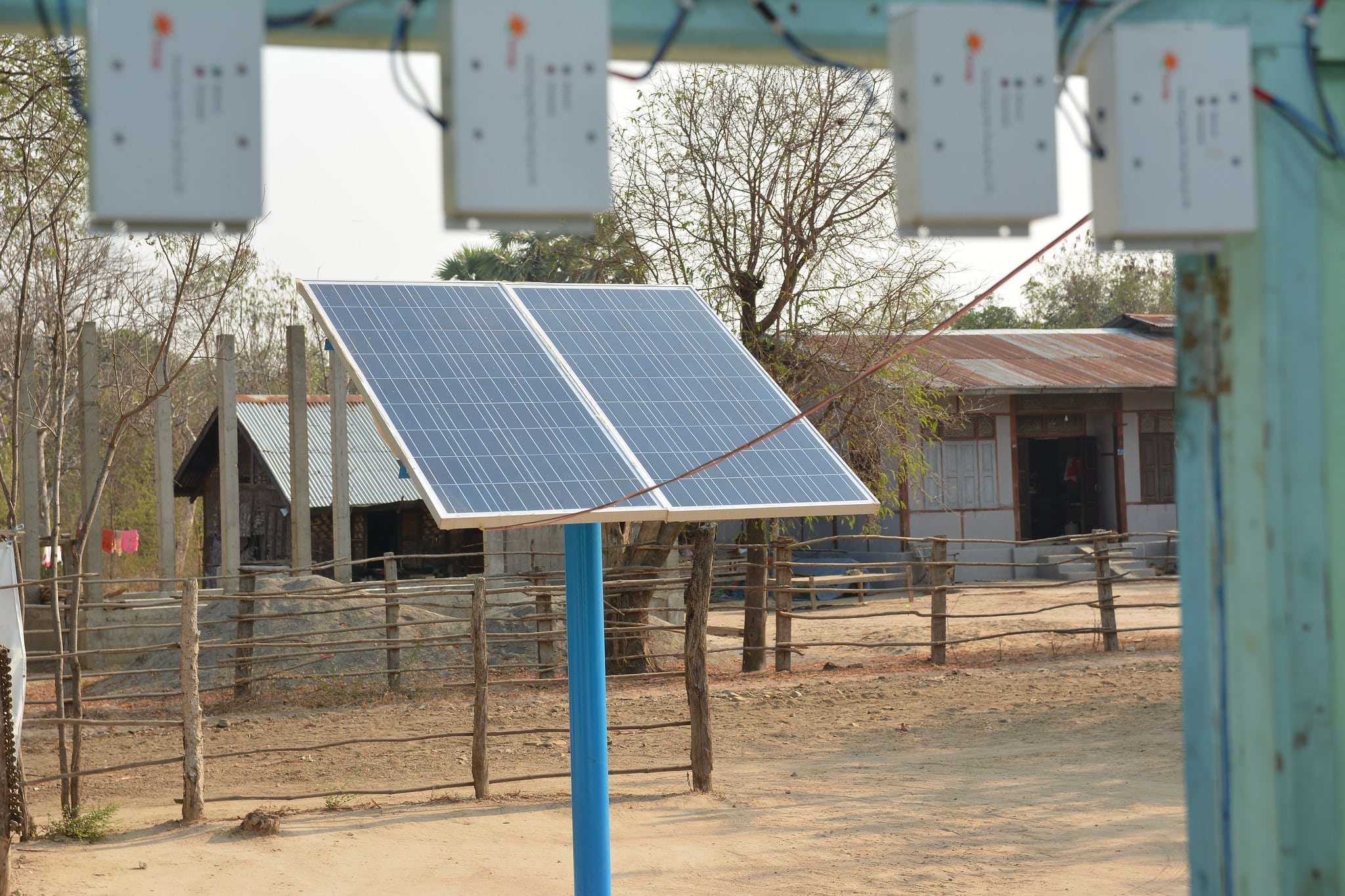 A solar PV panel, battery, charge controller and inverter