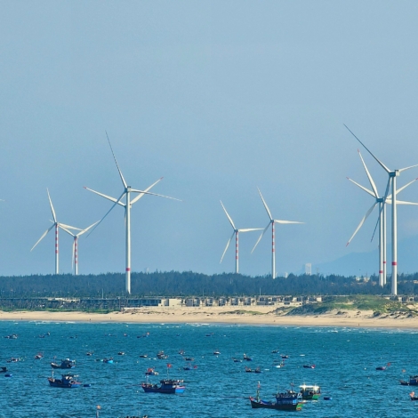 Windpower turbines line the coast of Phan Thiet, Bình Thuận, Vietnam. Photo: Olivia Le / Unsplash